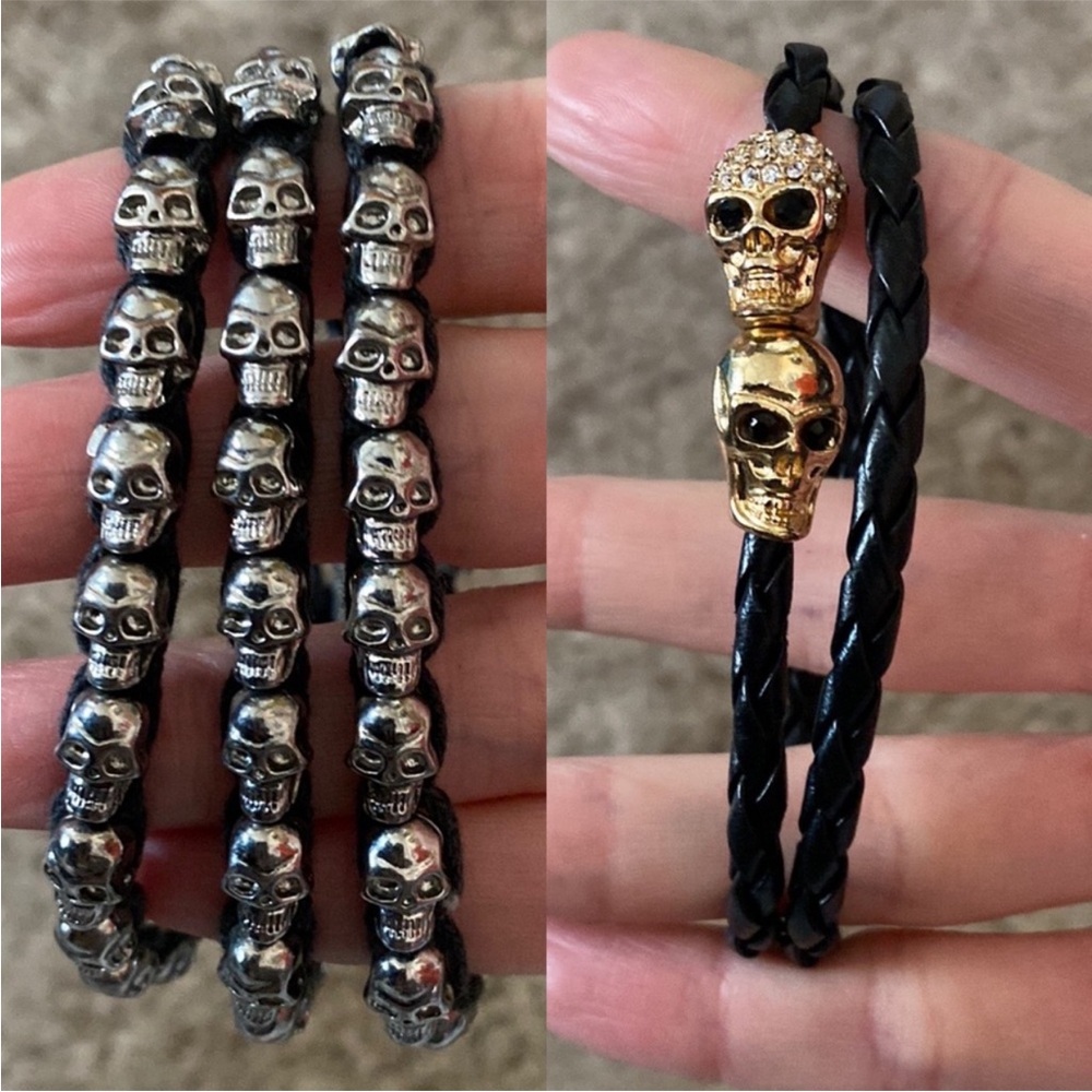 🖤 Gothic Goth Silver Skull Skeleton Wrap Bracelet Set Lot 4